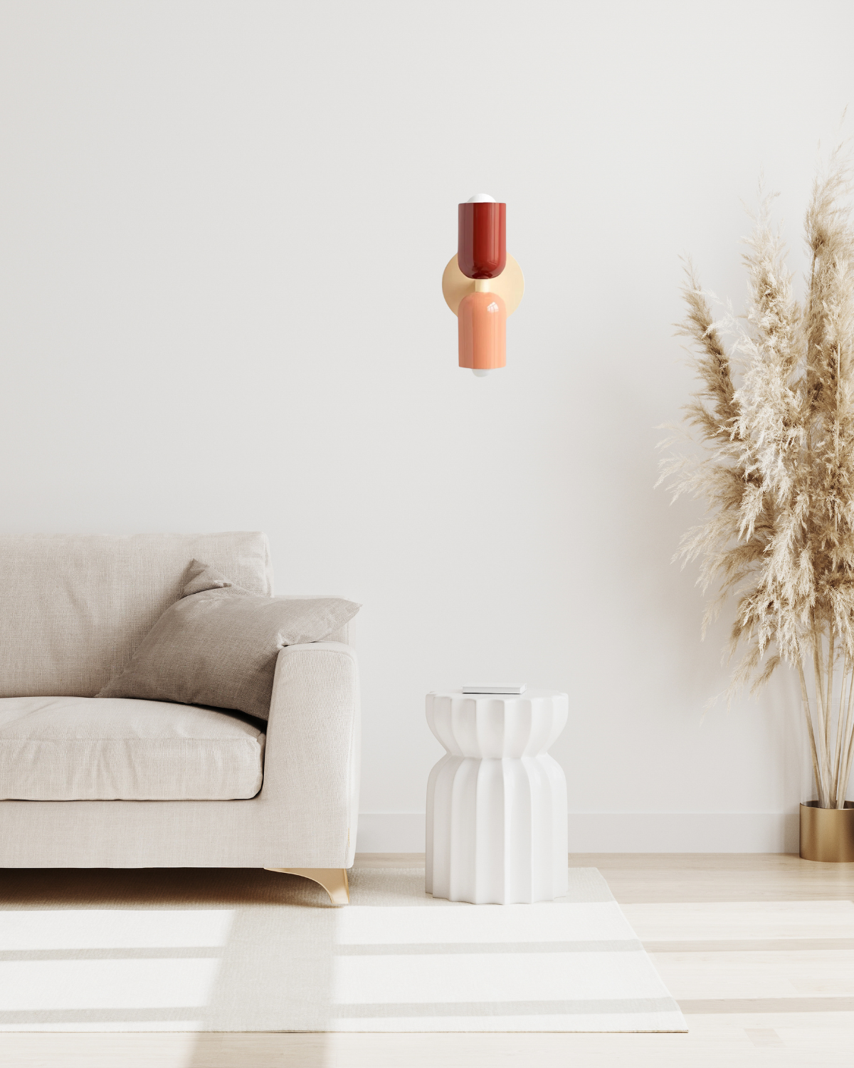 Dubbele Wandlamp met Ronde Lampenkappen – Modern Design in Groen, Beige, Rood of Roze – Sfeerverlichting voor Slaapkamer, Woonkamer en Hal | Sansoti