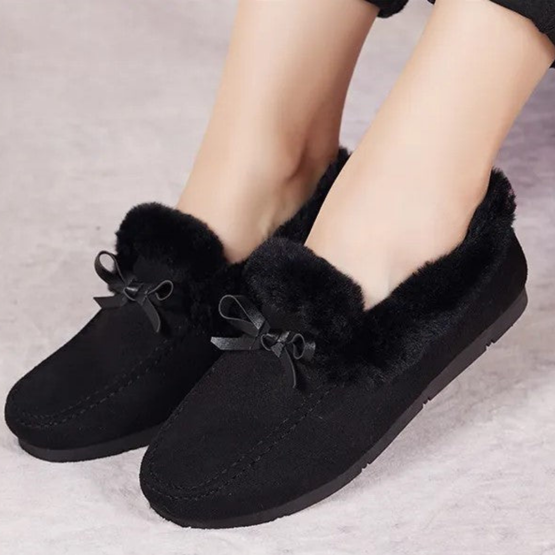 Dames Huissloffen met Pluche Voering Antislip Zool Winterschoenen Strik Comfortabel Warm Binnenslippers | Sansoti