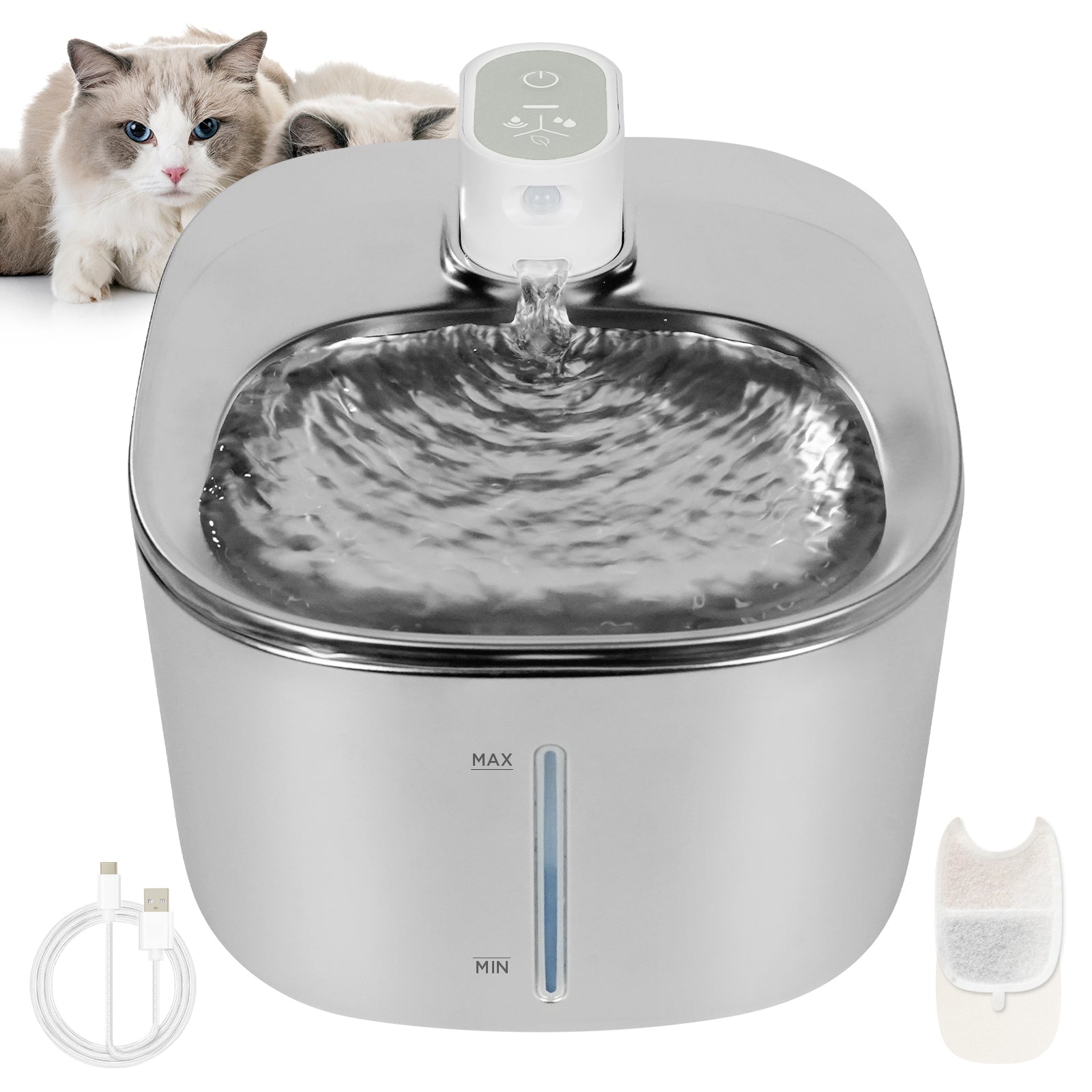 Slimme RVS Drinkfontein voor Katten en Kleine Honden 4L – Draadloos met Filter en Stil Waterpomp | Sansoti