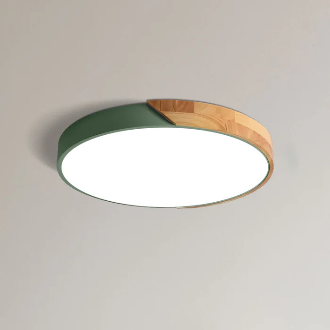 Holz-Deckenlampe LED skandinavisches Design warmweißes Licht rund Acryl Naturholz Deckenbeleuchtung Wohnzimmer | Sansoti