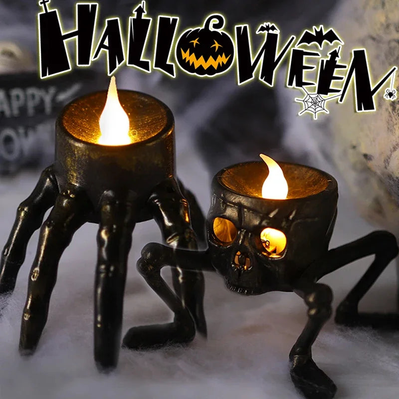 LED Skull Candlelight Set Black Halloween Decorative Lighting Spooky Atmosphere Party Decoration Gothic | Sansoti