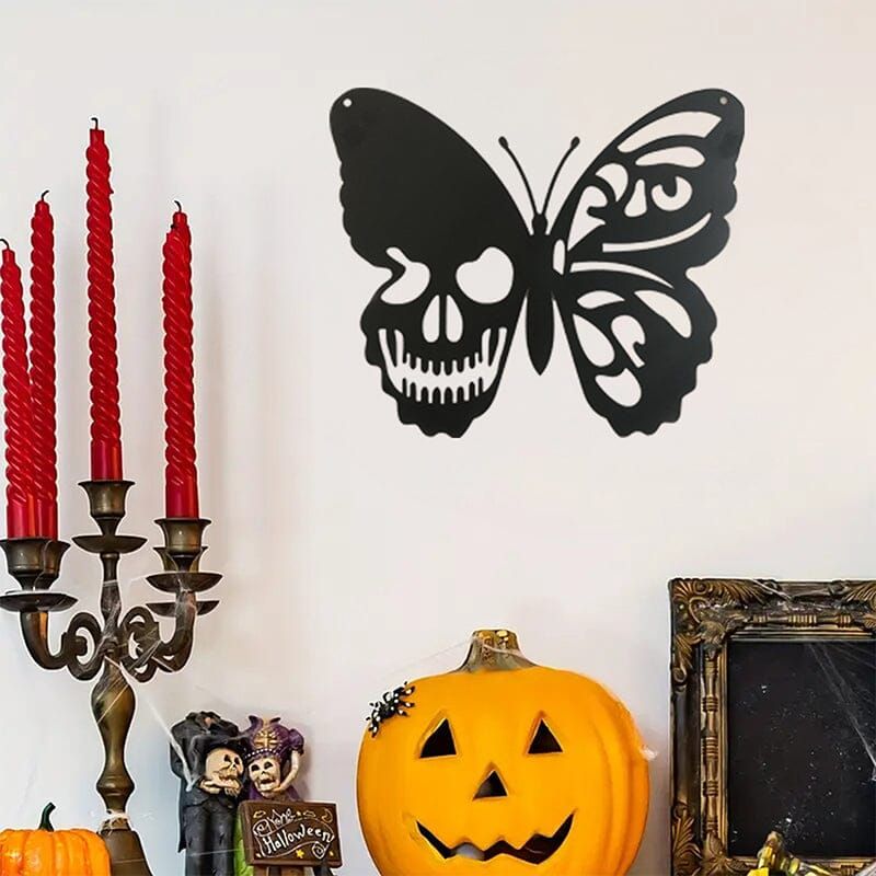 Metalen Vlinder Schedel Wanddecoratie 25x30cm Handgemaakt Gothic Art Mystiek Design Binnen Buiten Tuin | Sansoti