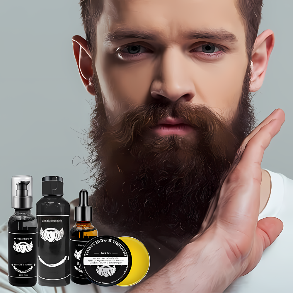 Komplettes Bartpflege-Set für Männer mit Bartbürste, Öl, Conditioner und Dermaroller | Sansoti