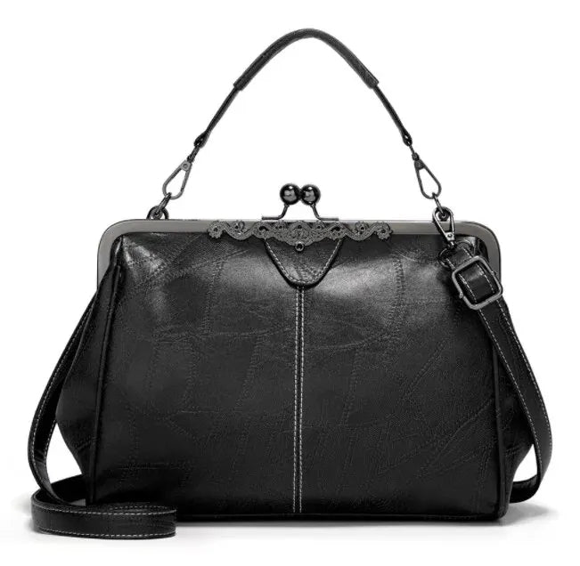 Vintage Handtas met Kliksluiting Retro Clutch Dames Avondtas Feesttas Schoudertas Elegant Design Bruin Zwart | Sansoti