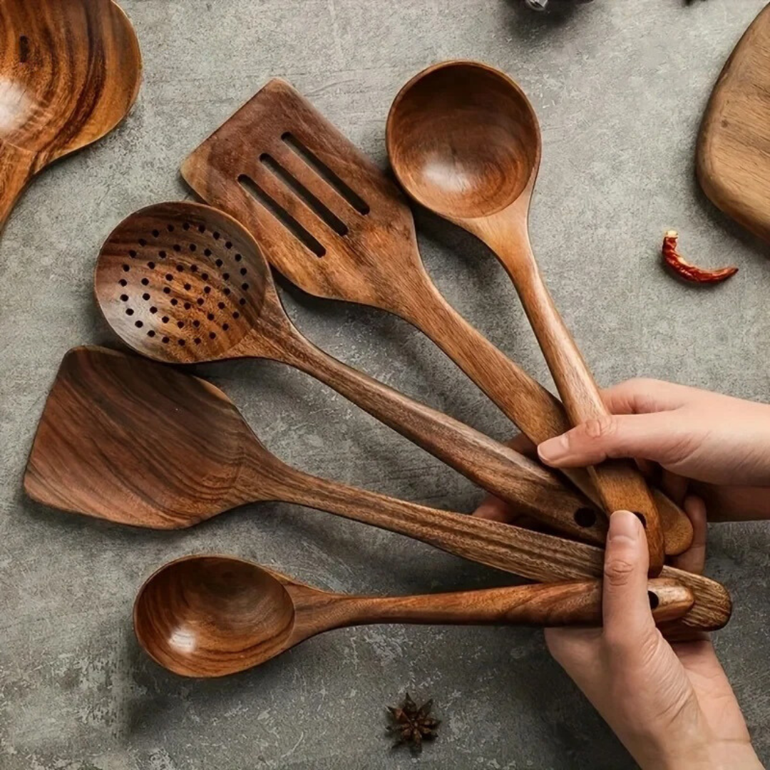 Ustensiles de cuisine bois de noyer naturel set spatule cuillère ustensiles de cuisson bois premium | Restfield