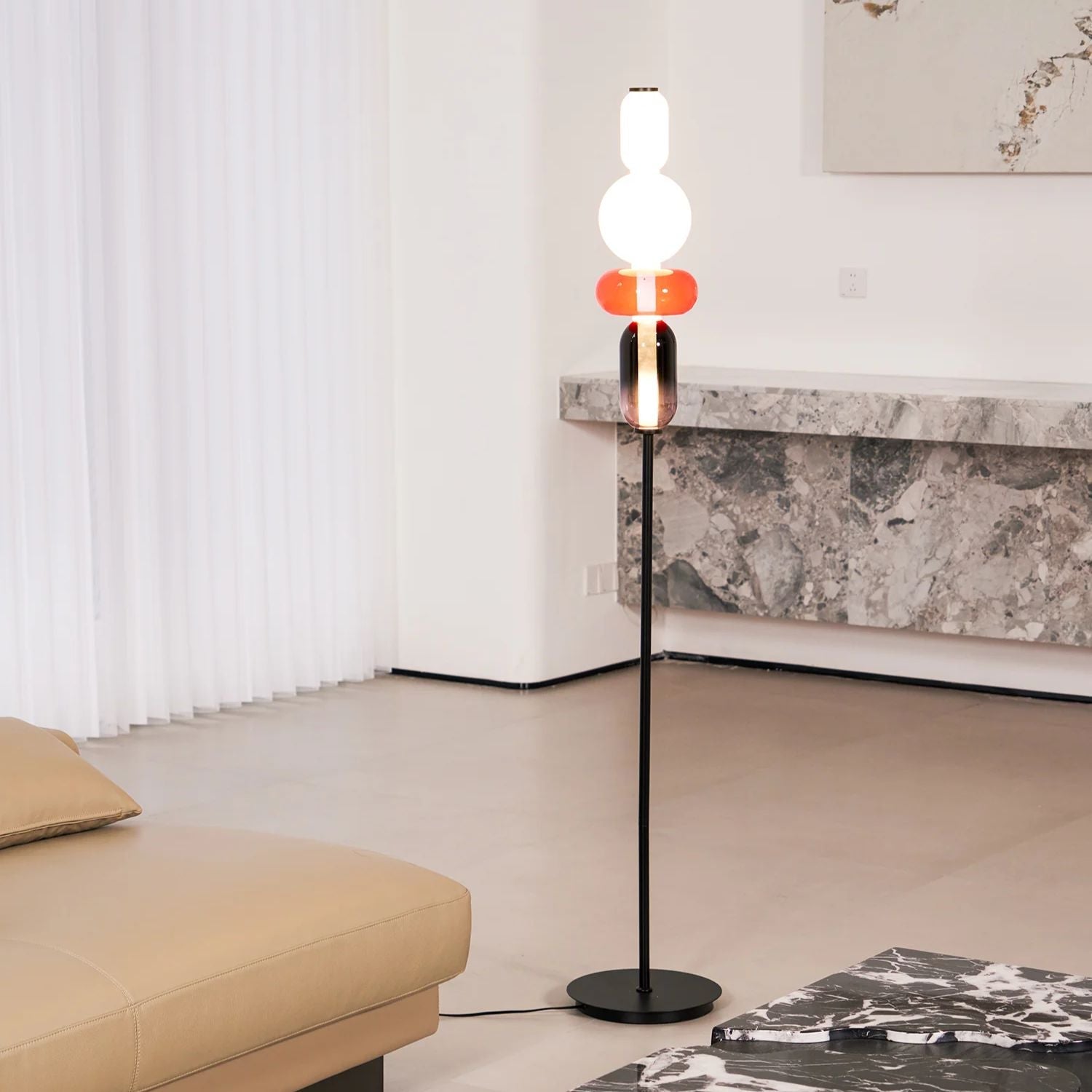 Stehleuchte Glas LED 130 oder 160 cm Rot Weiß Schwarz Wohnzimmer Design Stehlampe Lichtobjekt Interieur | Restfield