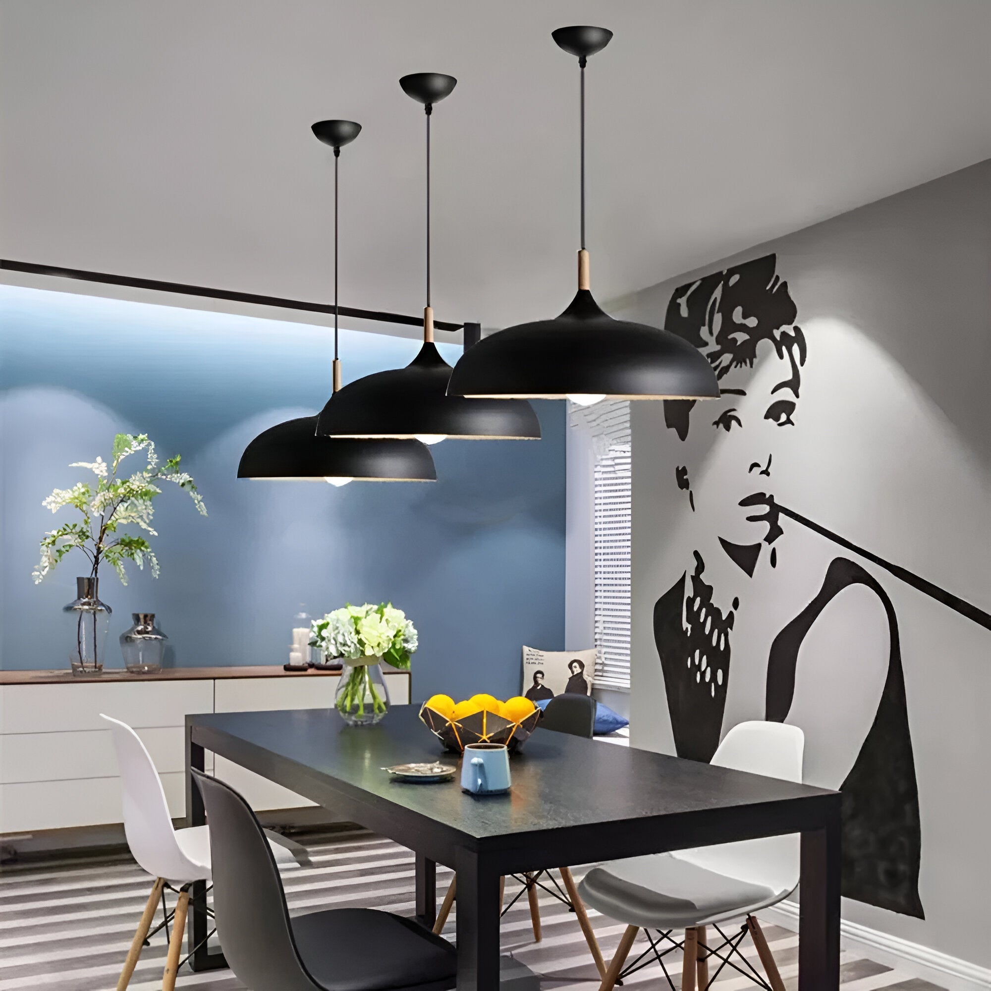 Suspension Bois Fer Scandinave Japandi Ronde E27 Ø35 Ø60 Salle à Manger Cuisine | Restfield