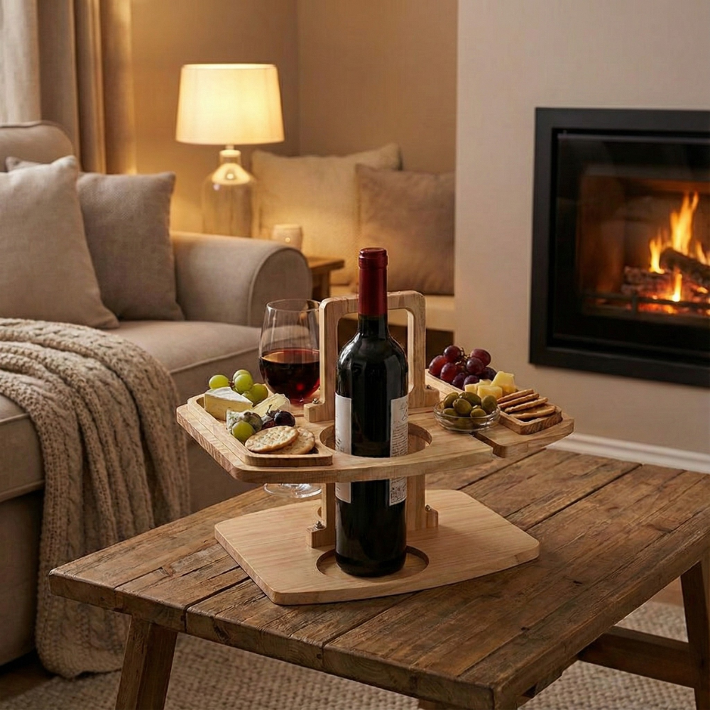Holz-Weintisch für Picknick & Aperitif | Luxuriöser Wein- und Stehtisch für den Außenbereich