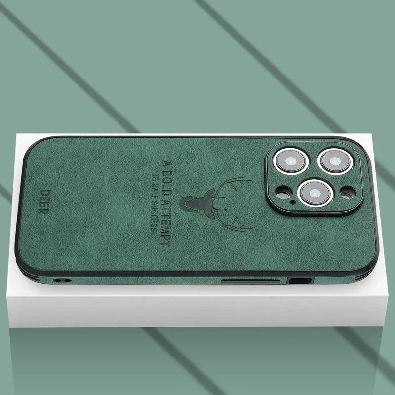 Luxe Wildleren iPhone Hoes Zwart Bruin Donkergroen Lichtblauw Beschermhoes met Shockabsorptie Camerabescherming | Sansoti