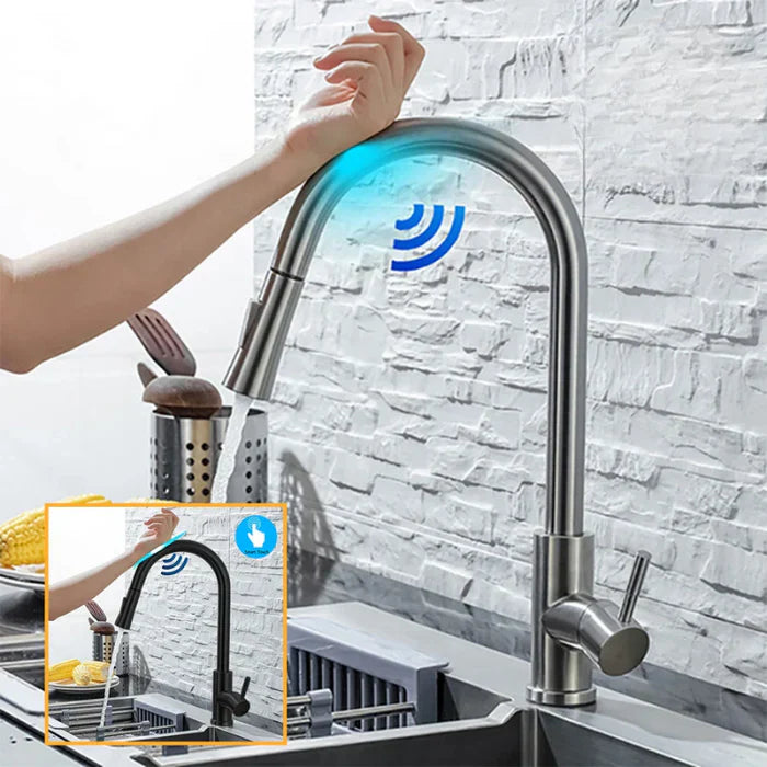 Sensor-Küchenarmatur mit ausziehbarer Brause – Berührungslose Mischbatterie für moderne Küchen | Restfield