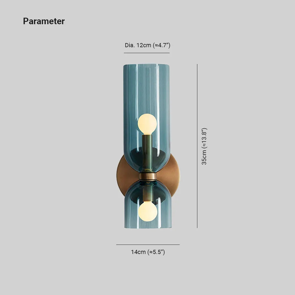 Glazen Cilinder Wandlamp Dubbele Fitting Metalen Frame Blauw Grijs Wit Modern Design Eetkamer Bar Slaapkamer | Sansoti