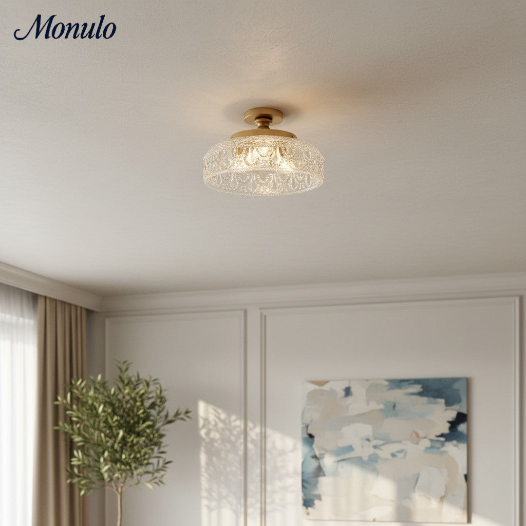 Geribbelde Glazen Plafondlamp met Metalen Armatuur – Minimalistische Verlichting voor Slaapkamer en Gang | Sansoti