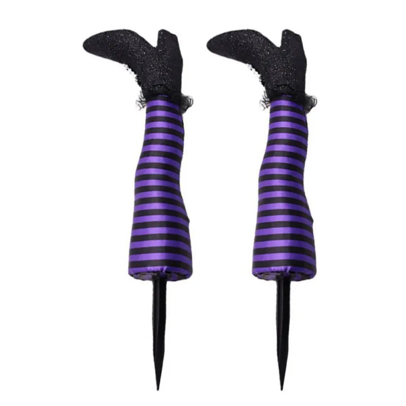 Halloween garden decoration: witch legs with striped stockings and boots for lawn, garden, and party decor | Sansoti
