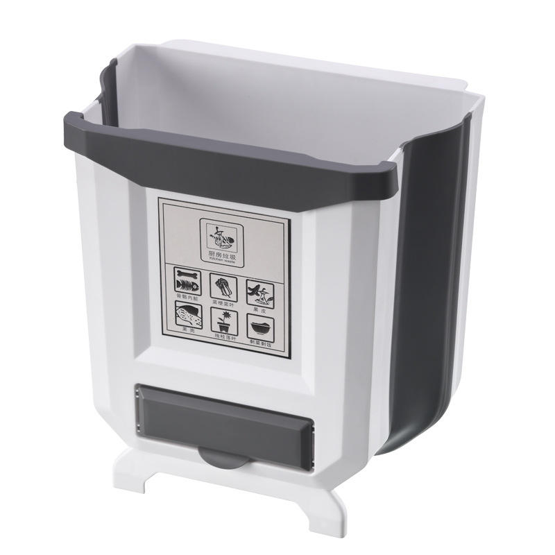 Foldable Waste Bin Holder for Kitchen Cabinet Door Waste Bin White Brown Space-Saving Kitchen Organization | Sansoti