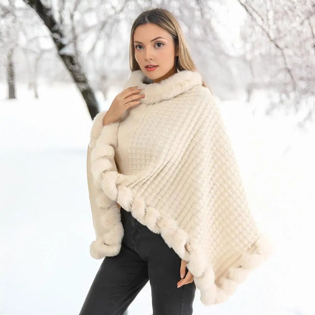 Faux Fur Wrap for Women, Winter Cape in Khaki Beige Bordeaux Gray Black, Imitation Fur Poncho, Elegant and Warm | Sansoti