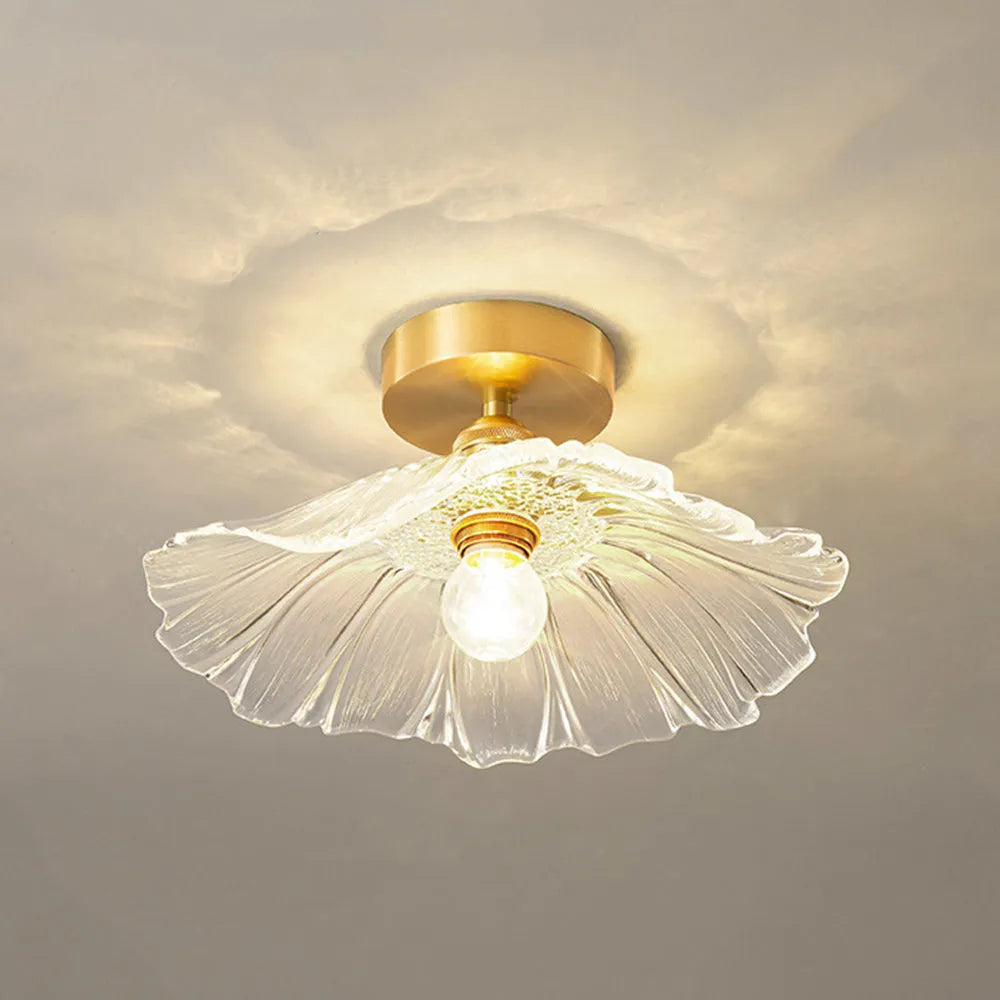 Glas-Blumen-Decken- und Hängeleuchte mit Messing-Innenlicht im Retro-Design für Esszimmer und Schlafzimmer | Sansoti