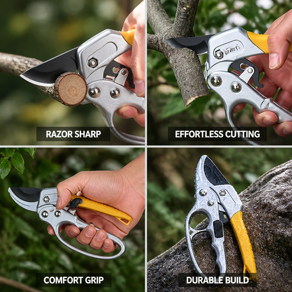 Sécateur de jardin à mécanisme de coupe à cliquet, acier SK5, poignée ergonomique, pour tailler les branches, démultiplication de la force | Sansoti