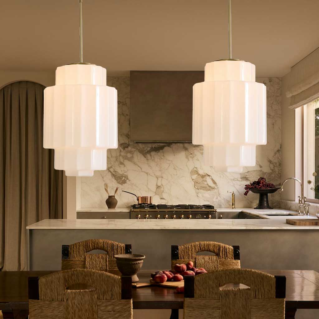 Gelaagde Opaalglas Hanglamp met Antiek Messing Antieke Nostalgische Vintage Verlichting Eetkamer Keukeneiland Entree | Sansoti