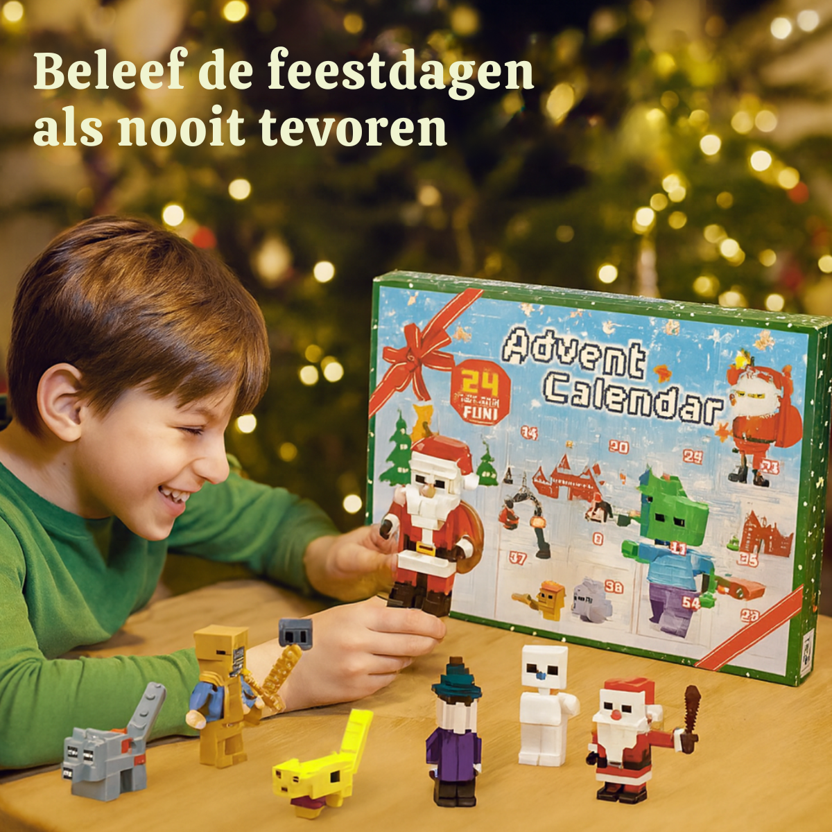 Advent calendar with 24 Block-Style Toy Figures 30x18x5 cm PVC from 6 Years Collectible Fun Christmas Countdown Calendar | Sansoti