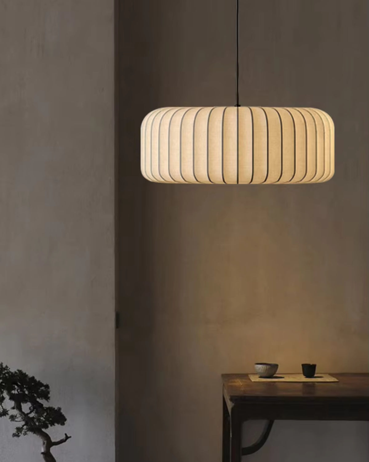 Moderne hanglamp met stoffen lampenkap – minimalistische design plafondlamp in stretchstof voor eetkamer en woonkamer | Sansoti