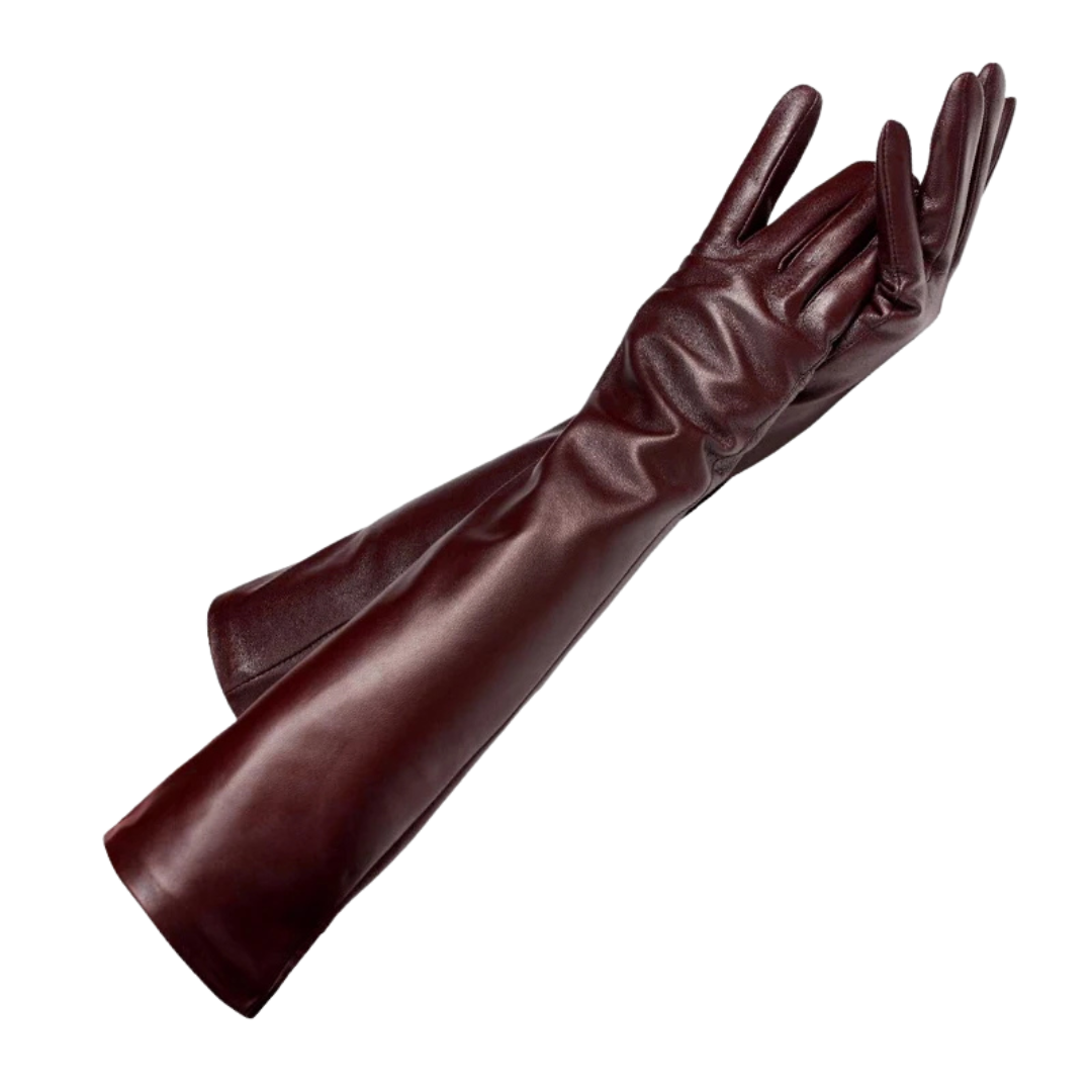 Lange Lederhandschuhe für Damen bis zum Ellenbogen, Winterhandschuhe, gefüttert, warm, modisch, elegant, touchscreenfähig | Sansoti