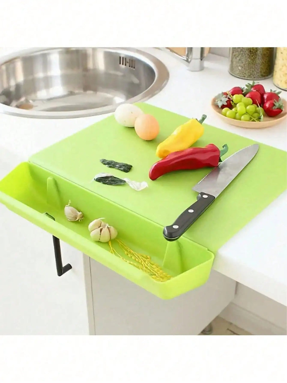 Schneidebrett mit ausziehbarer Auffangschale 38cm BPA-freier Kunststoff zum Schneiden von Gemüse und Fleisch, Küchenvorbereitung | Sansoti