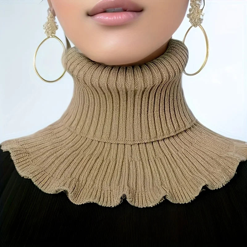 Écharpe tube tricotée pour femme avec bord plissé, extensible, coupe-vent, chaude, en imitation daim de cerf, tour de cou de 60 cm | Sansoti