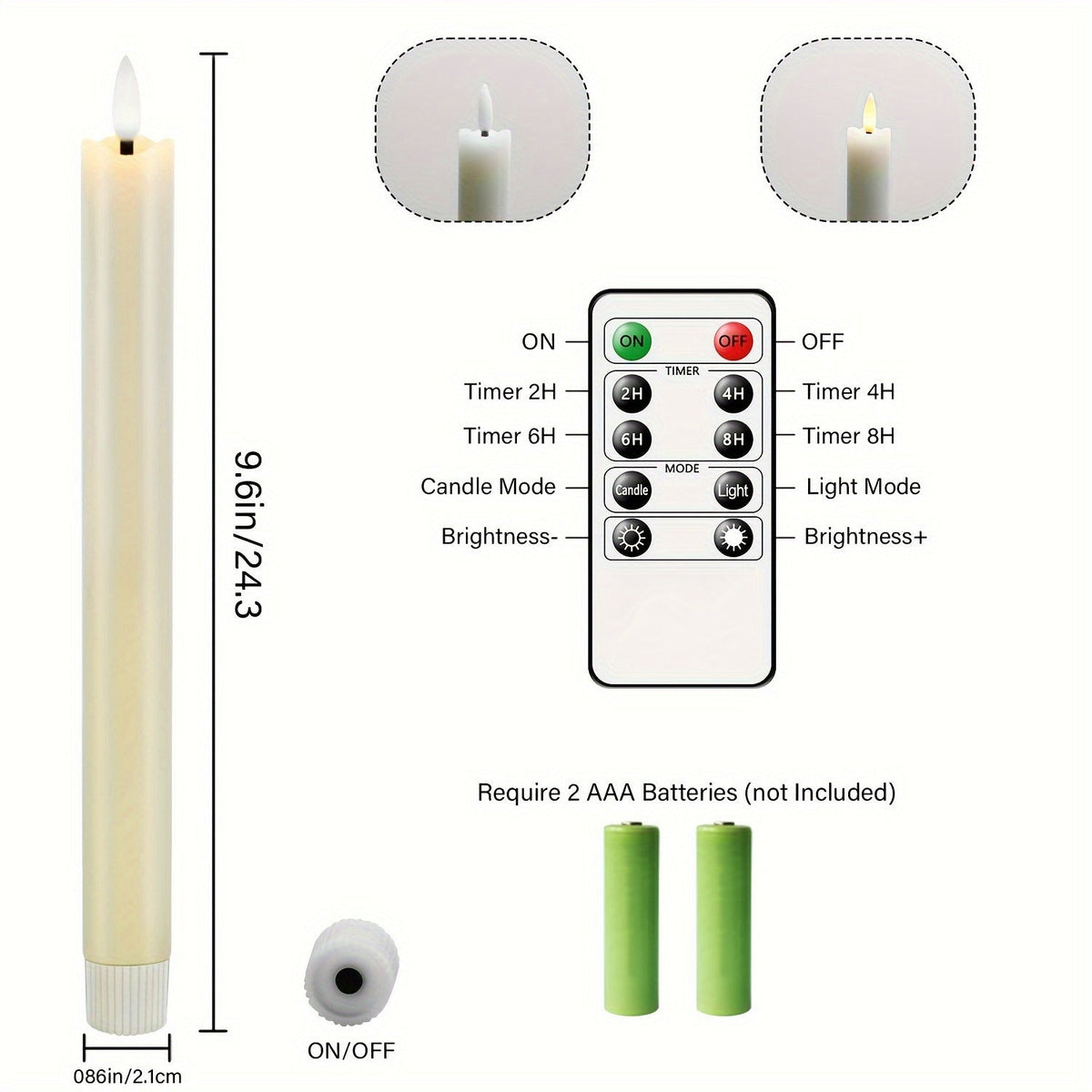 Kegelkaarsen LED Set met Afstandsbediening Ivoor Tafelverlichting Flikkerlicht Bruiloft Decoratie Sfeerlicht | Sansoti