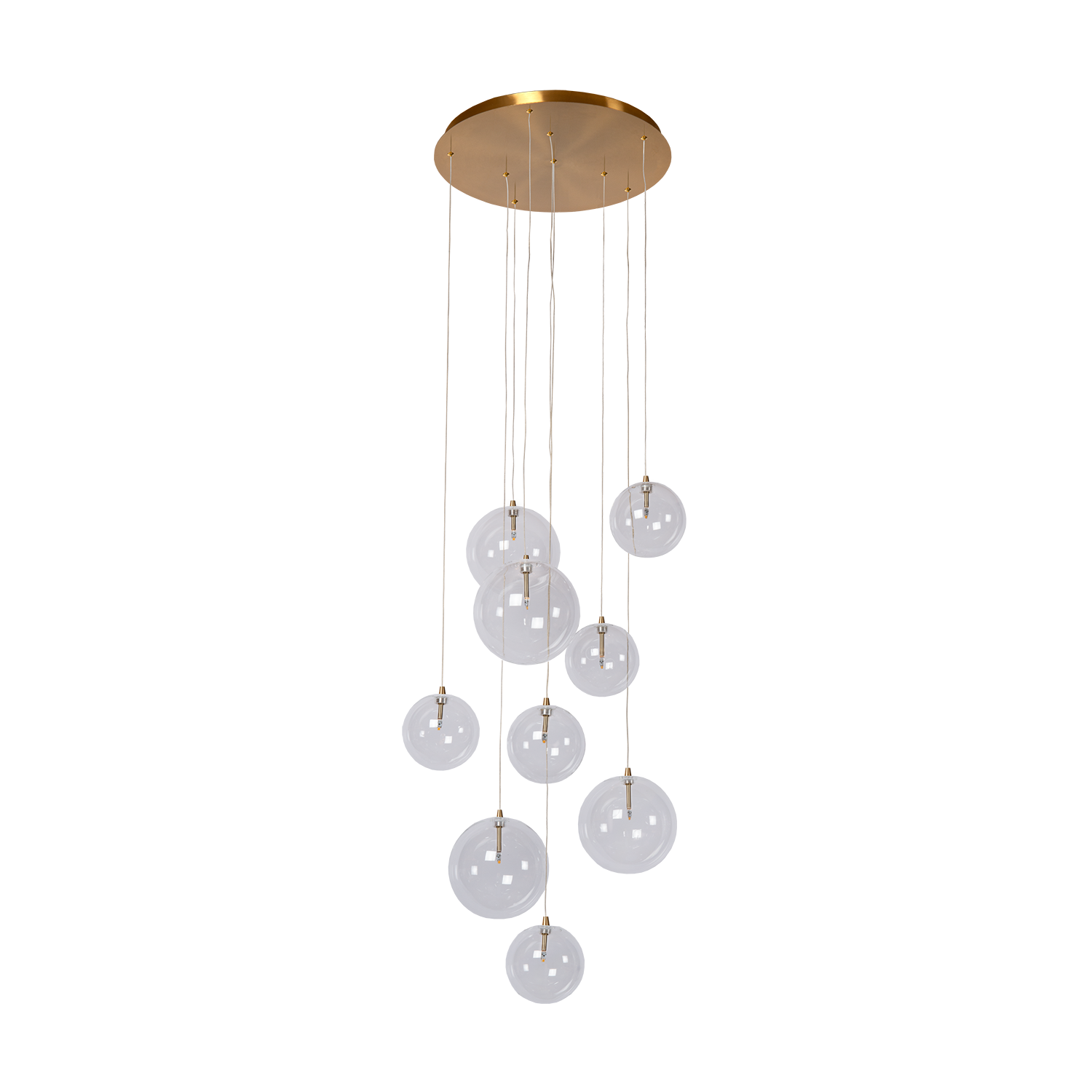 Cluster Hanglamp 9 Glazen Bollen Antiek Messing Verstelbaar 170cm Woonkamer | Sansoti