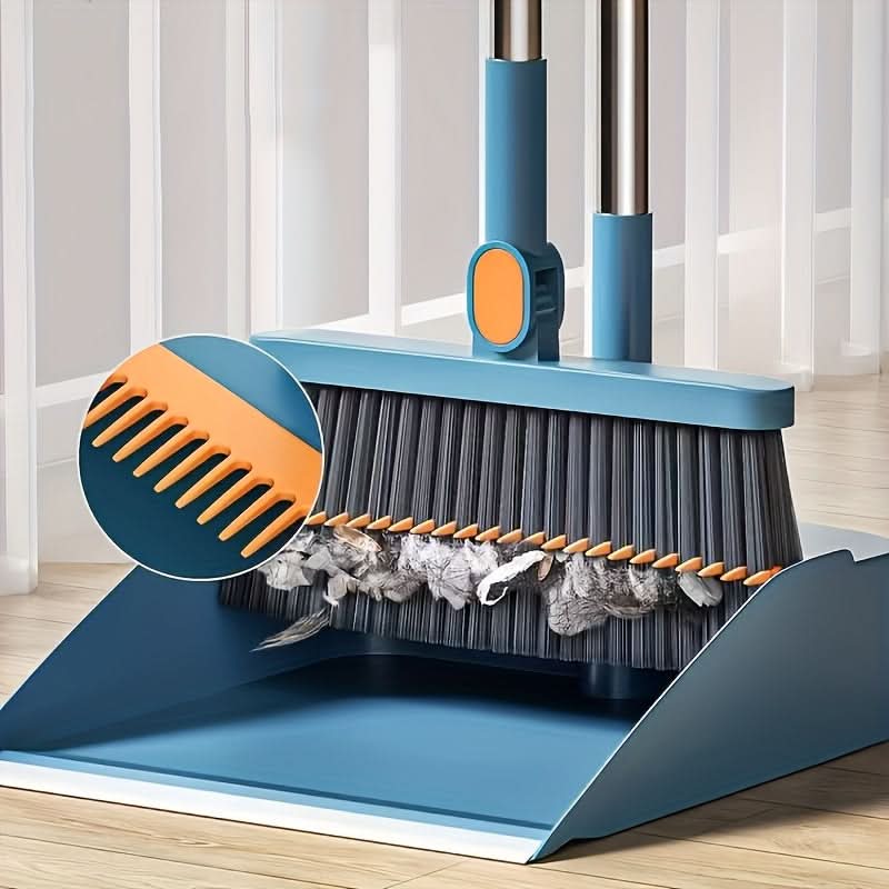 Besen mit Kehrblech-Set, langer Stiel, 124 cm, ergonomisches Reinigungswerkzeug zur aufrechten Aufbewahrung für den Haushalt | Sansoti