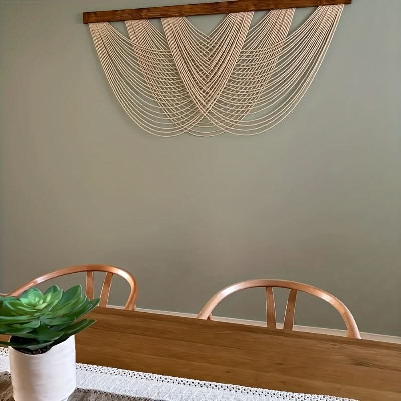Wandpaneel aus Makramee im Boho-Stil aus Baumwolle 100x60 cm Minimalistische Wanddekoration aus Naturtextil für das Wohnzimmer | Sansoti