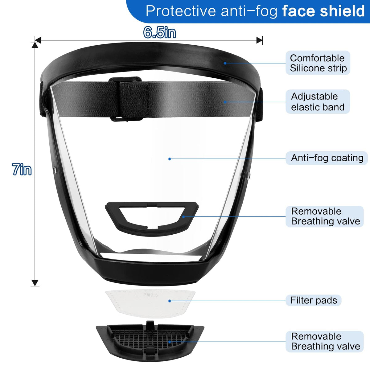 Masque de protection avec écran facial et revêtement antibuée pour la protection professionnelle au travail et une sécurité optimale | Sansoti