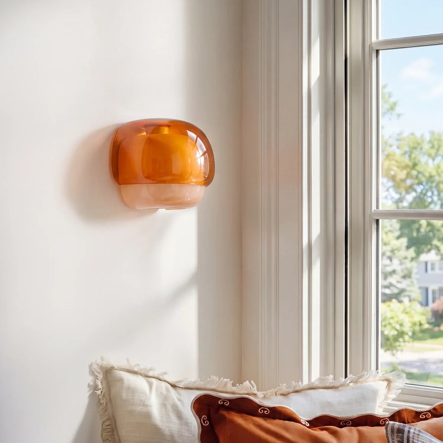 Moderne Glazen Wandlamp met Dubbele Paddenstoelkap – Kleurrijk Accent voor Slaapkamer en Gang | Sansoti