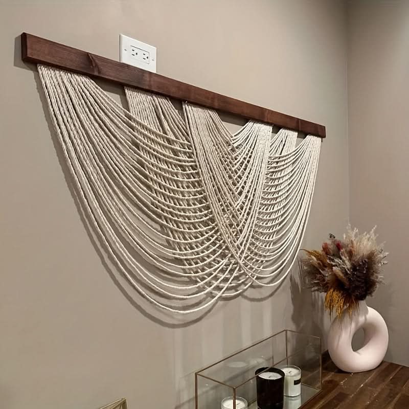 Wandpaneel aus Makramee im Boho-Stil aus Baumwolle 100x60 cm Minimalistische Wanddekoration aus Naturtextil für das Wohnzimmer | Sansoti