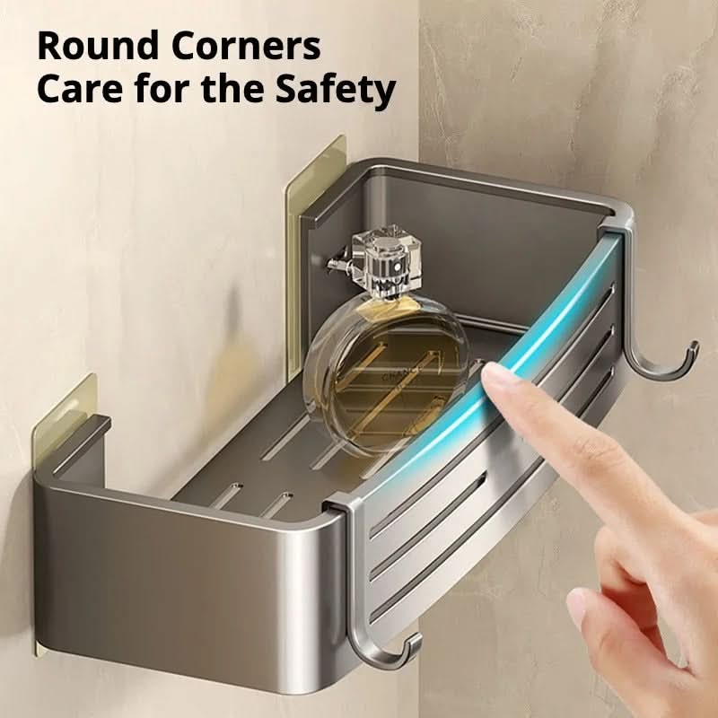 Zelfklevend Aluminium Wandrek Badkamer Organizer Zonder Boren Roestvrij Opbergplank Douche Handdoekhouder | Sansoti