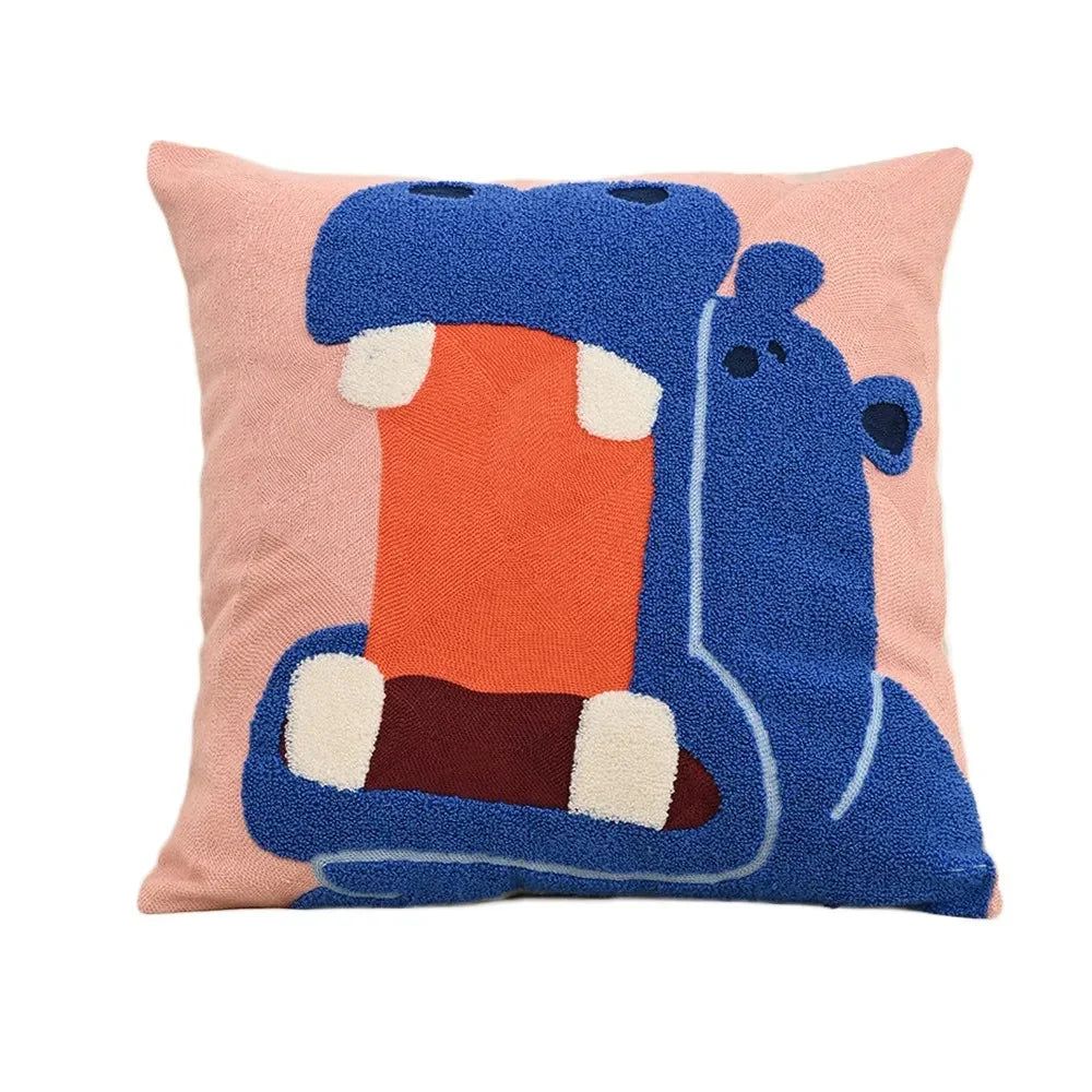 Housse de Coussin Broderie Animaux Scandinave 45x45 Polyester Coton | Restfield