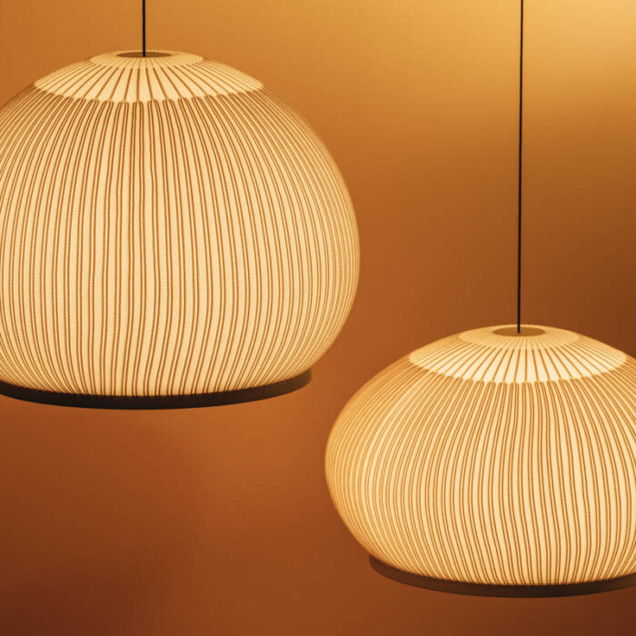Japandi Hanglamp 3D Lycra 45 cm Beige Eettafel Woonkamer Dimbare LED Hanglamp Scandinavische Verlichting Interieur | Sansoti