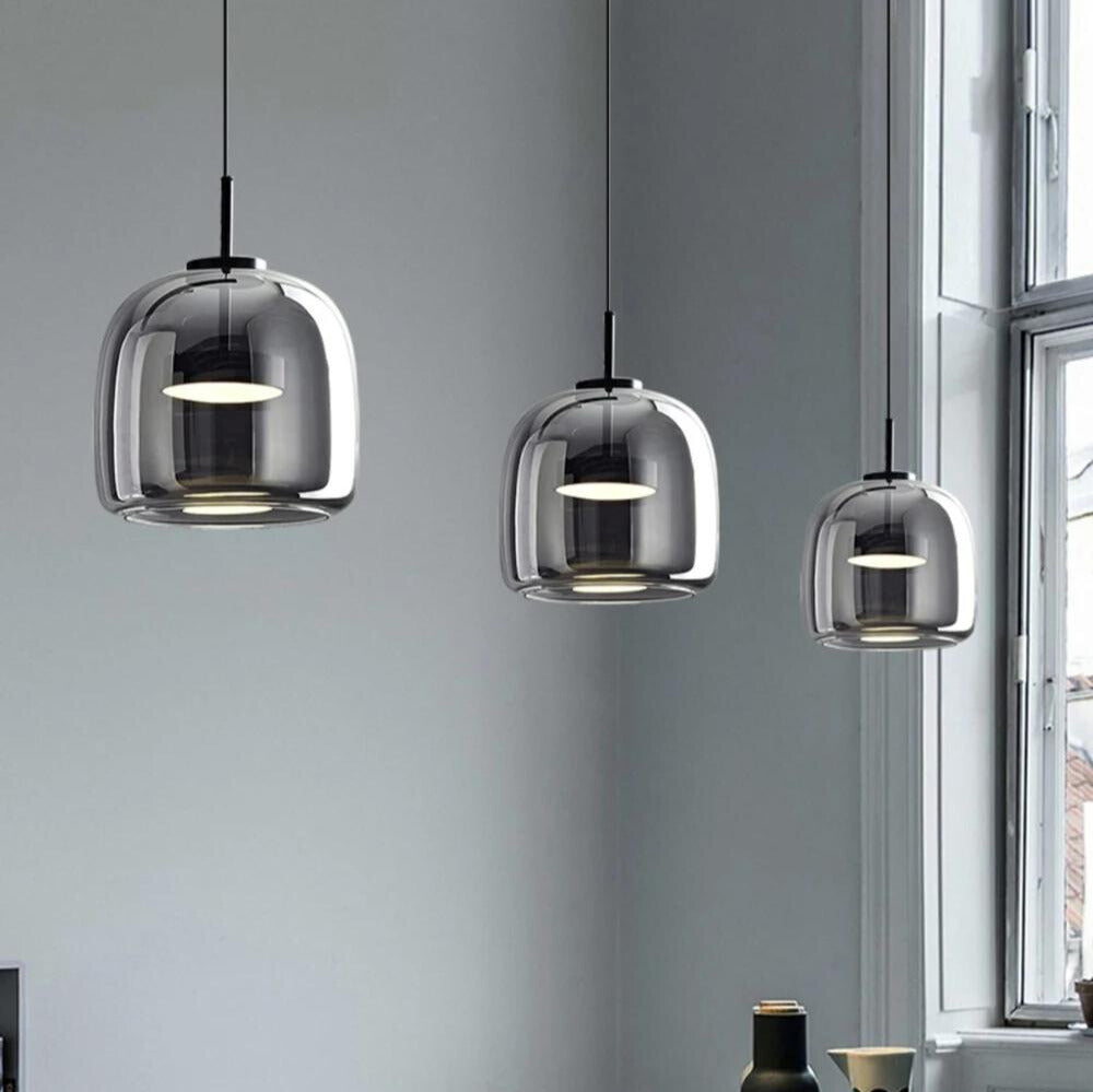 Suspension Noir Verre Scandinave Nordique LED E27 16cm Lampe Suspendue Cuisine Salon Luxe | Restfield
