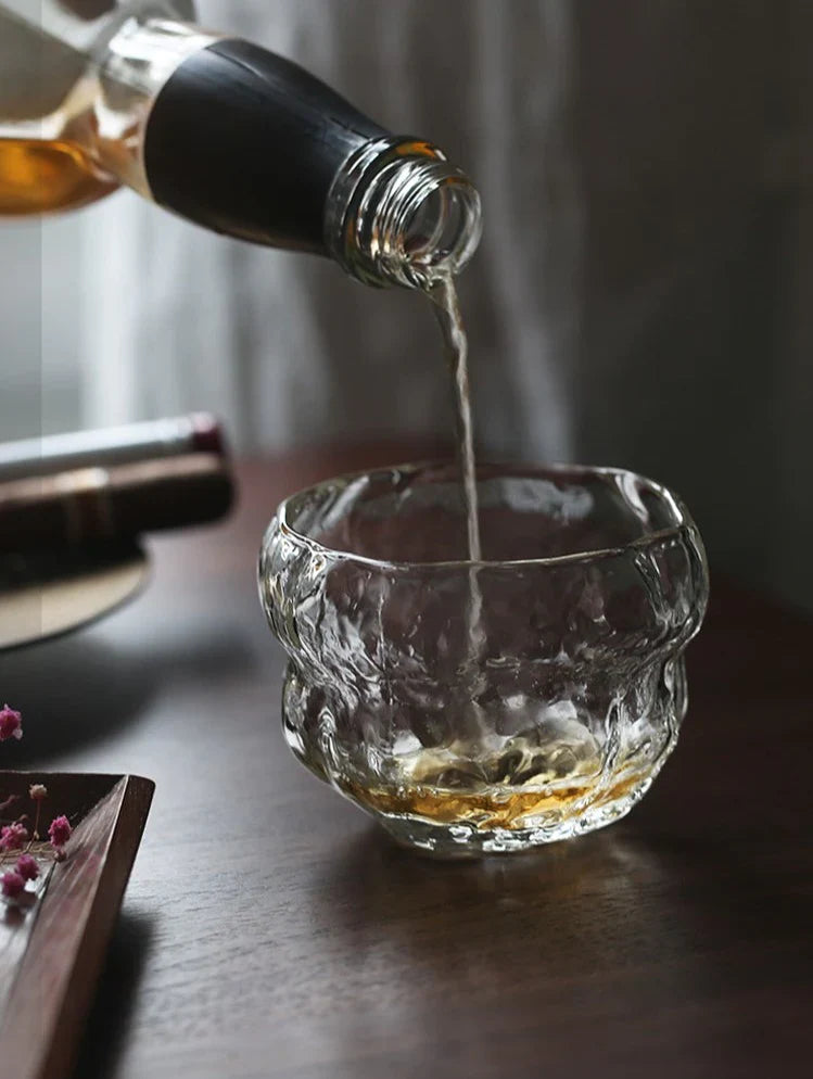 Japans Whiskeyglas met Traditioneel Mochi-Ontwerp 240ml Hittebestendig Glas Handgemaakt Dessert Cadeau Luxe Whiskyglazen Set Houten Verpakking | Sansoti