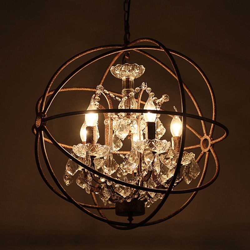 Pendant Light Metal Crystal 4 Lights Black Rust Vintage Ambient Light Living Room Dining Room Bedroom Retro Design | Sansoti