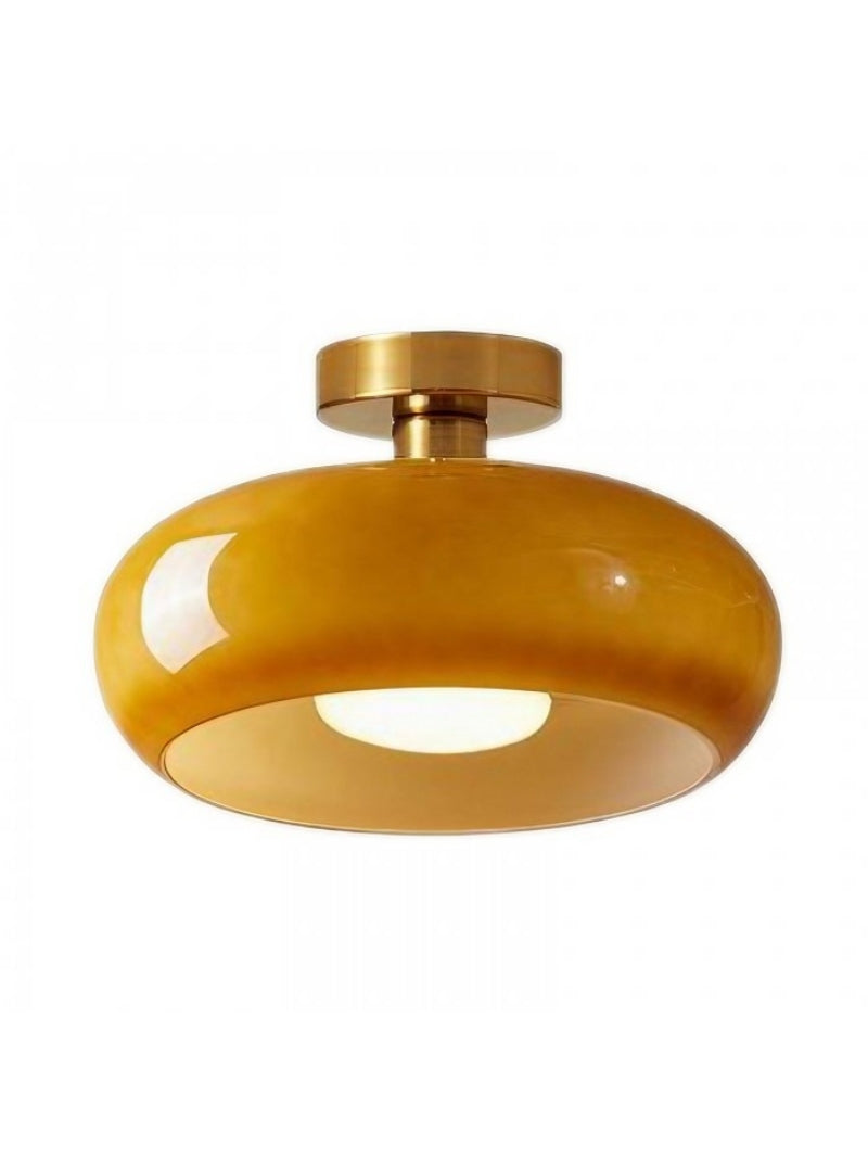 Plafondlamp Glazen Schijf Bauhaus Design Messing of Chroom Oranjegeel of Wit Glas Retro Stijlvolle Verlichting | Sansoti