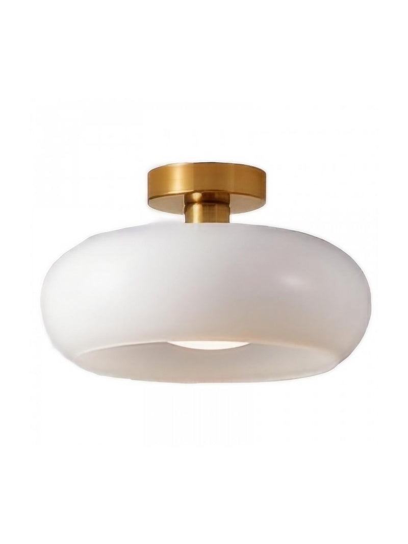 Plafondlamp Glazen Schijf Bauhaus Design Messing of Chroom Oranjegeel of Wit Glas Retro Stijlvolle Verlichting | Sansoti
