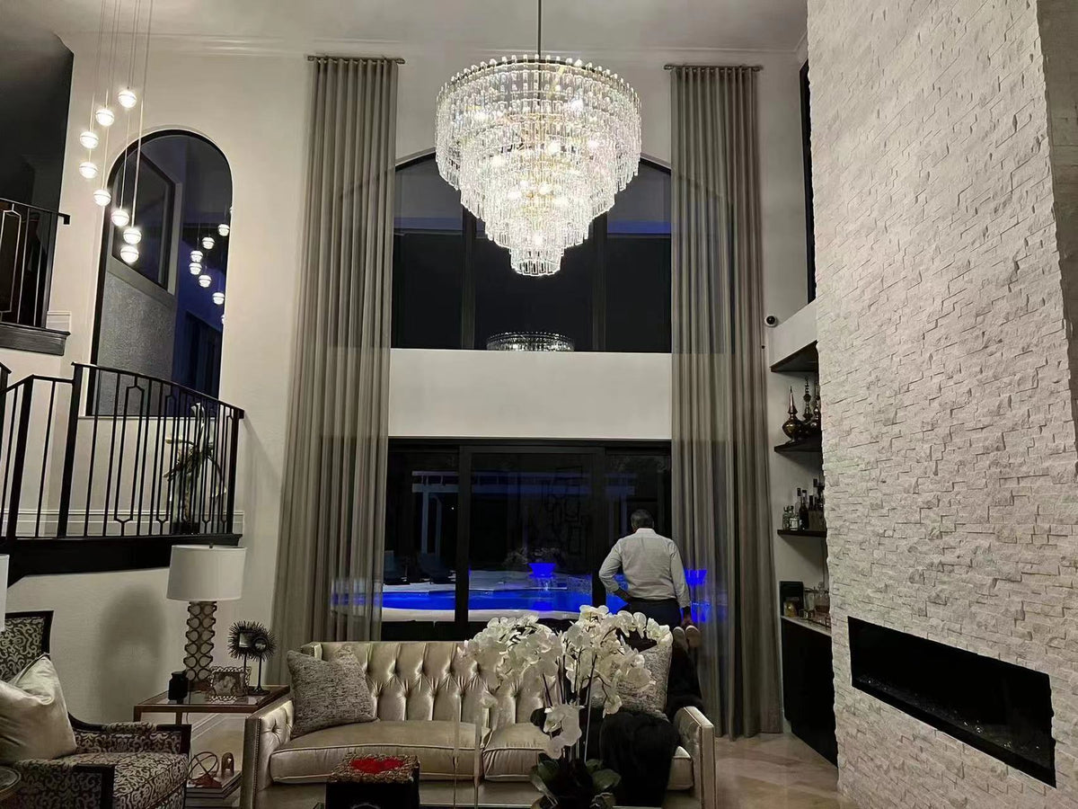 Kristallen Kroonluchter Meerdere Lagen Messing Glas Rond Plafond Verlichting Luxe Eetkamer Woonkamer Design | Sansoti
