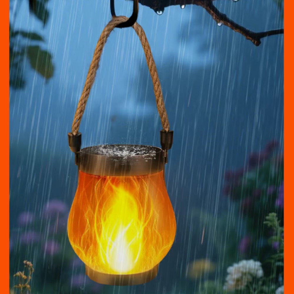 Solar Garden Lantern LED with Flame Effect Ambient Lighting Water-Resistant Garden Lamp for Patio Balcony & Garden | Sansoti