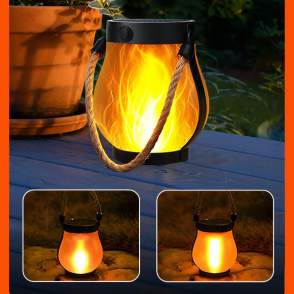 Solar Garden Lantern LED with Flame Effect Ambient Lighting Water-Resistant Garden Lamp for Patio Balcony & Garden | Sansoti