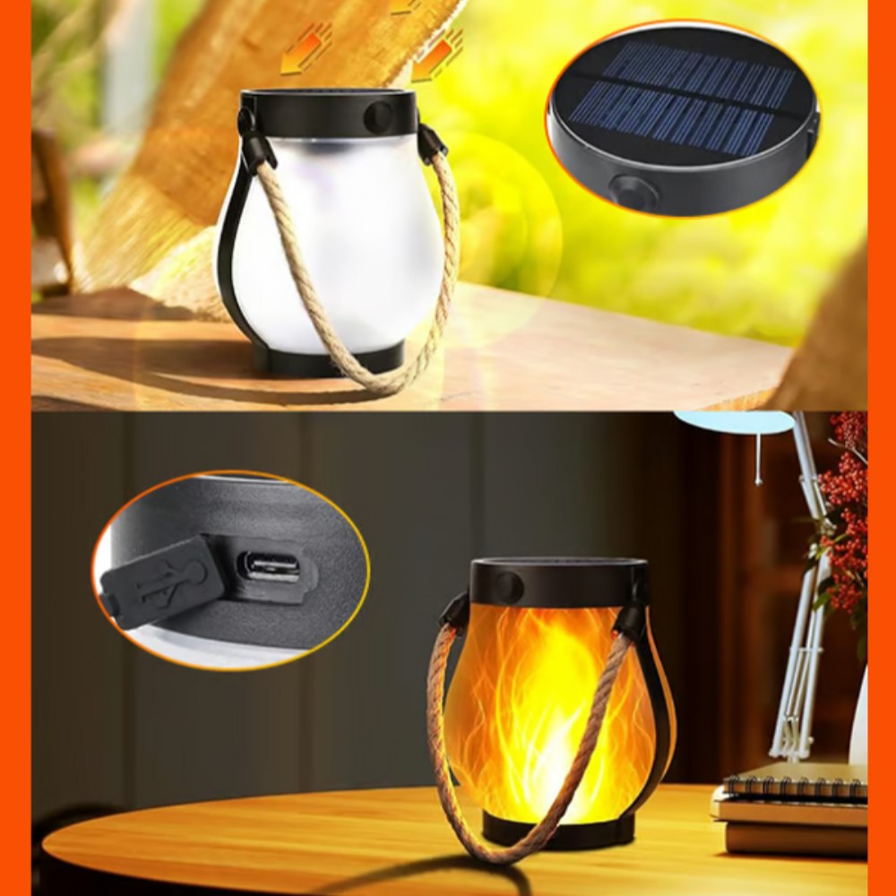 Solar Garden Lantern LED with Flame Effect Ambient Lighting Water-Resistant Garden Lamp for Patio Balcony & Garden | Sansoti