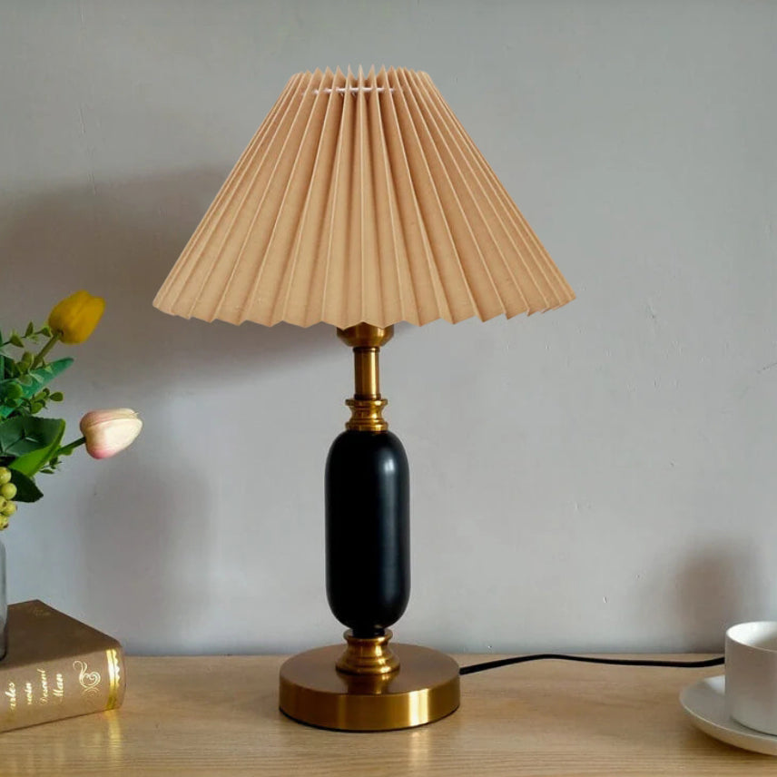 Tafellamp Geplooide Kap Metaal Goud Zwart Wit 28x46cm E12 Slaapkamer Woonkamer Retro | Sansoti