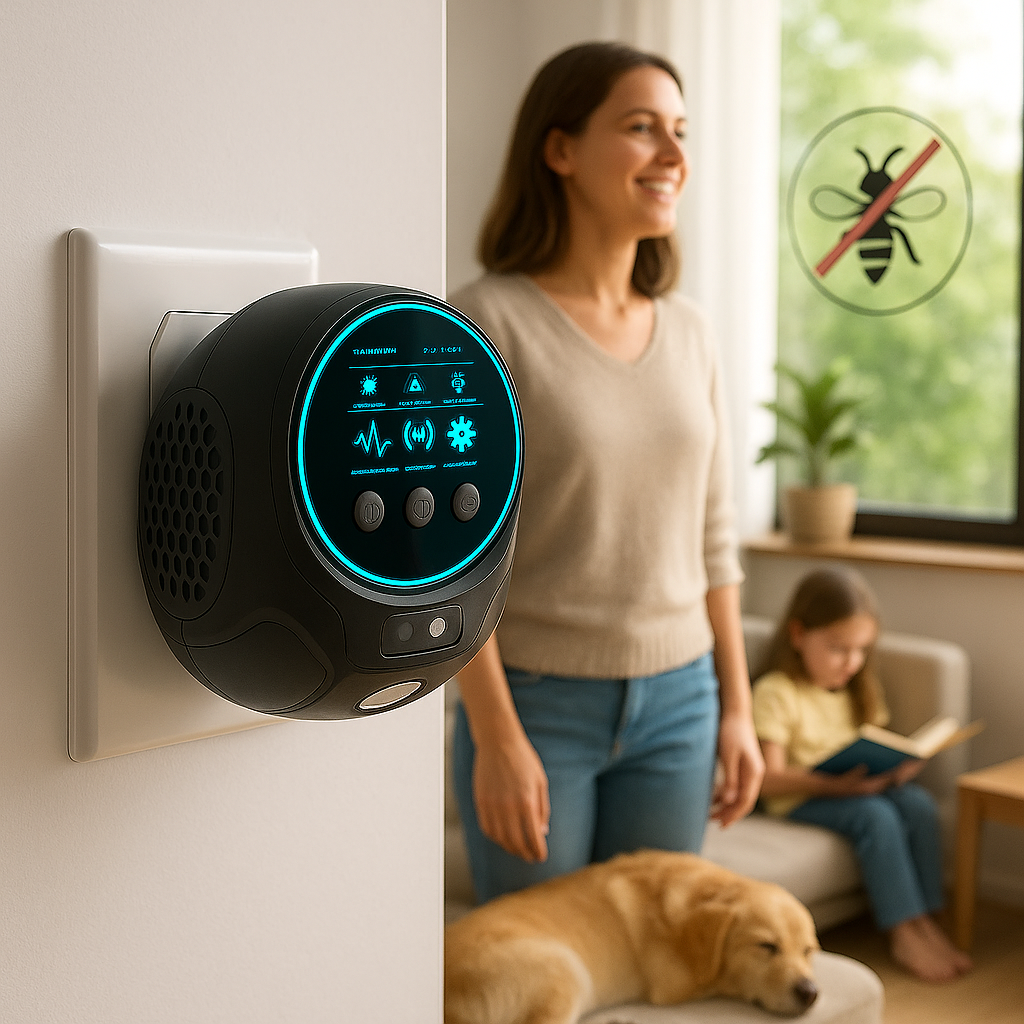 Répulsif à ultrasons contre les insectes, protection à 360° contre les guêpes, abeilles et mouches pour jardin, terrasse et balcon, alimentation sur secteur | Sansoti