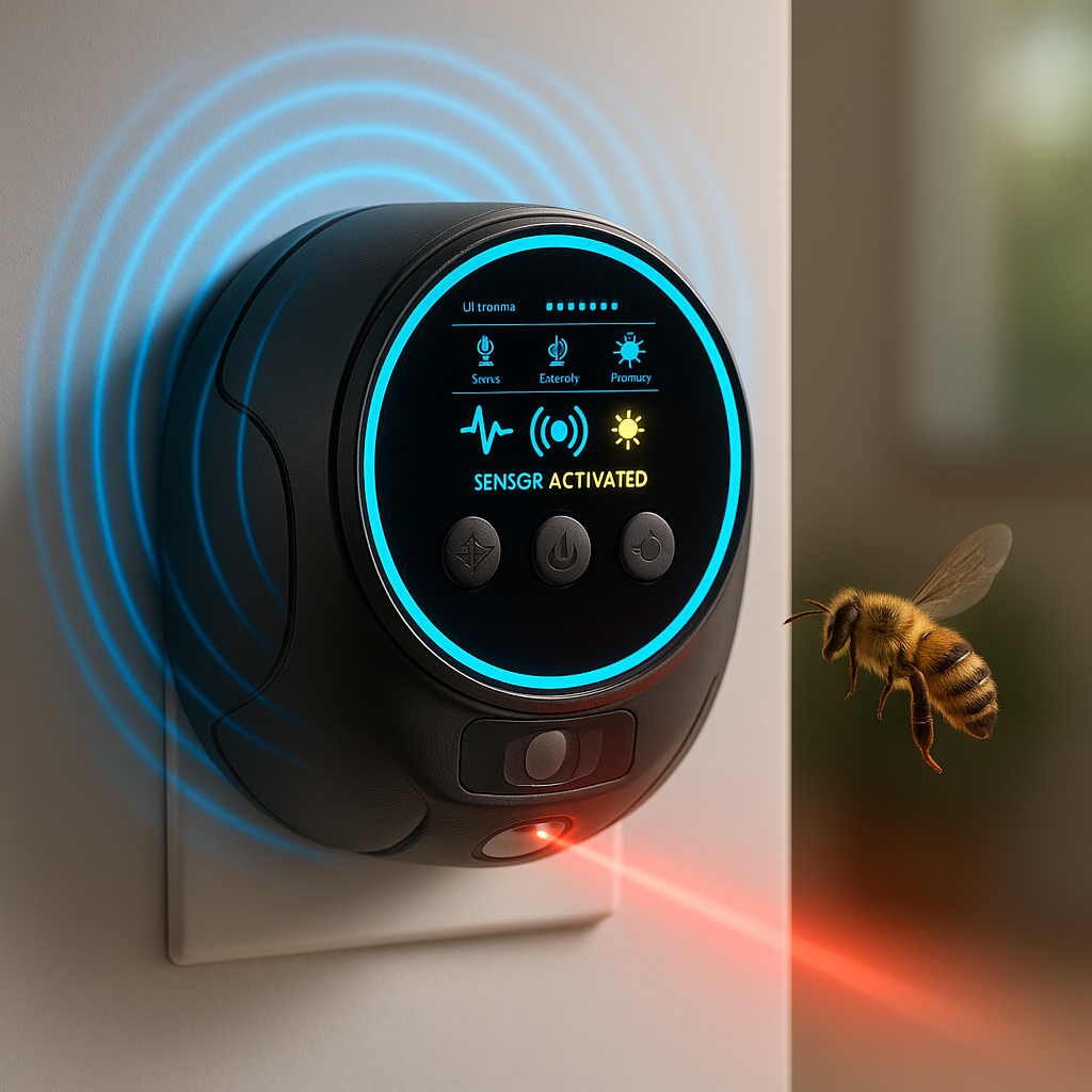 Répulsif à ultrasons contre les insectes, protection à 360° contre les guêpes, abeilles et mouches pour jardin, terrasse et balcon, alimentation sur secteur | Sansoti