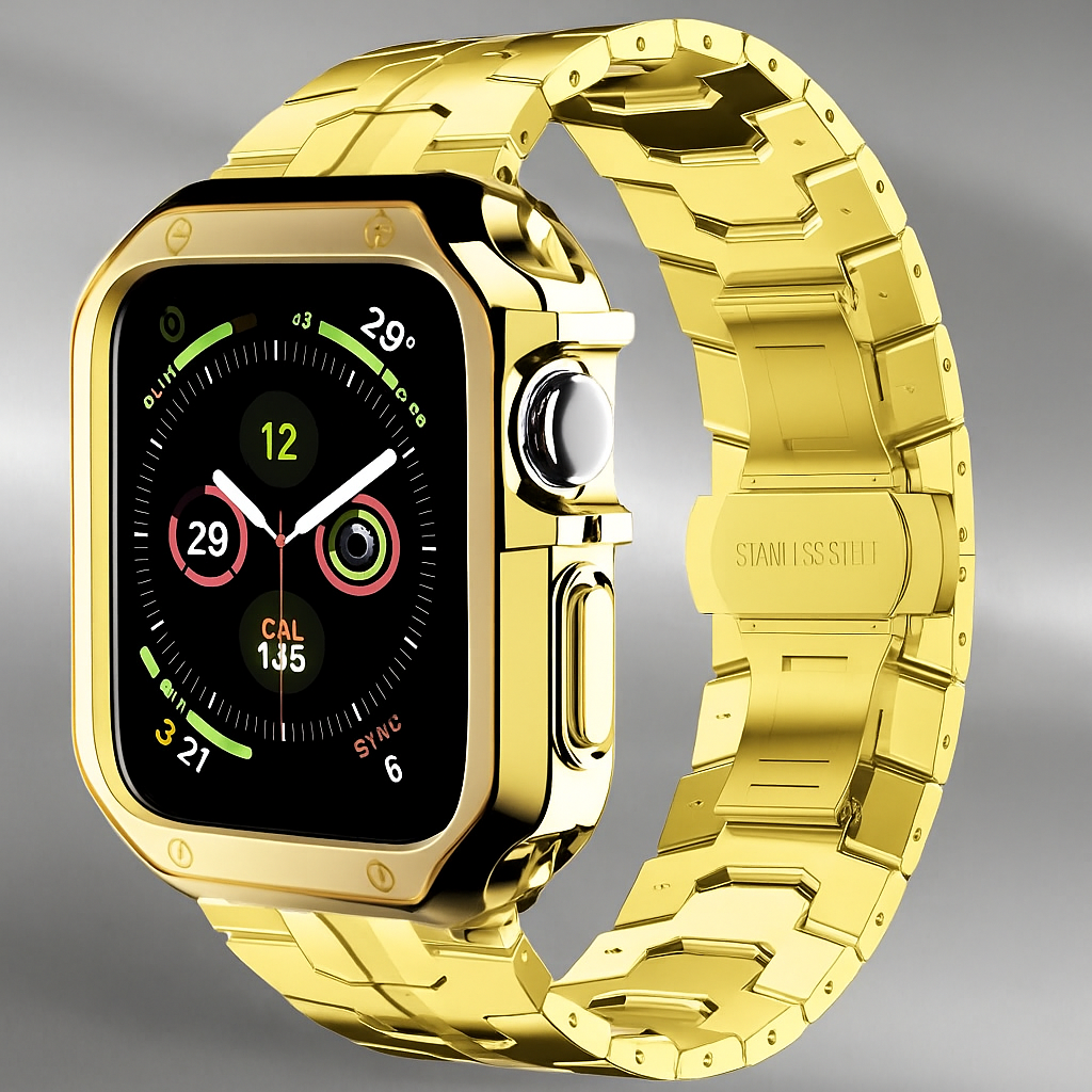Metal Link Bracelet with Protective Case for Smartwatch 42mm 46mm 49mm Titanium Finish Watch Band Accessory | Sansoti